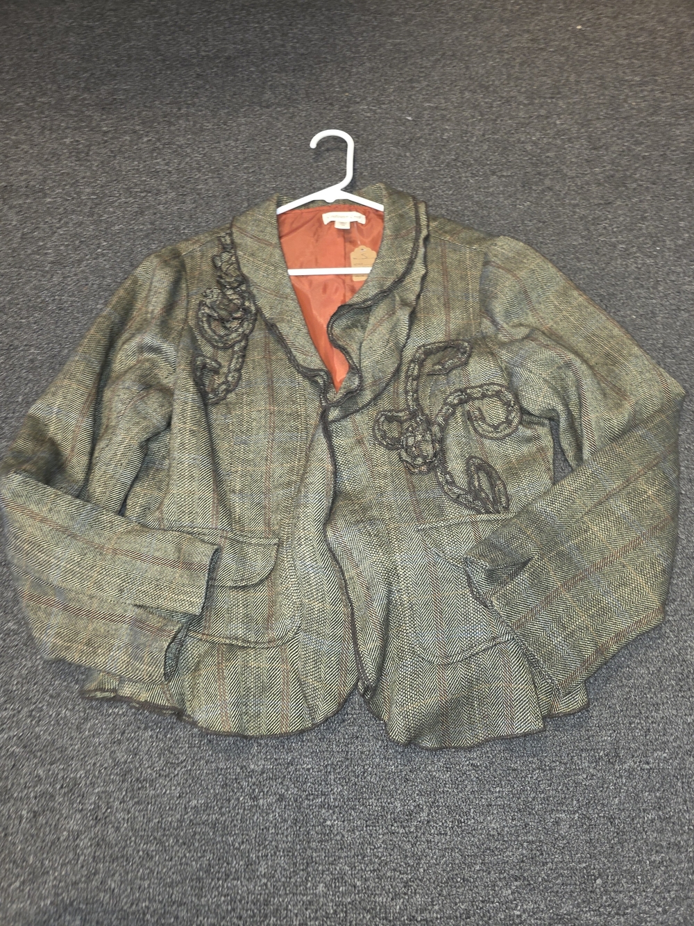Vintage Wool Blend Tweed Jacket with Embroidered Detail